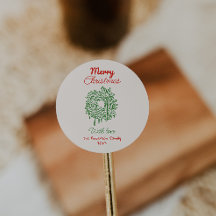 Retro Red Hand Drawn Bows Wreath Merry Christmas