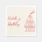 Retro Red Hand Drawn Champagner Tower Geburtstag Serviette (Vorderseite)