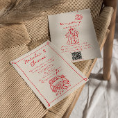 Retro Red Hand Drawn Quirky Niedlich QR Code Weddi Einladung