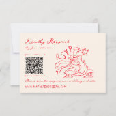 Retro Red Hand Drawn Quirky Niedlich QR Code Weddi RSVP Karte (Vorderseite)