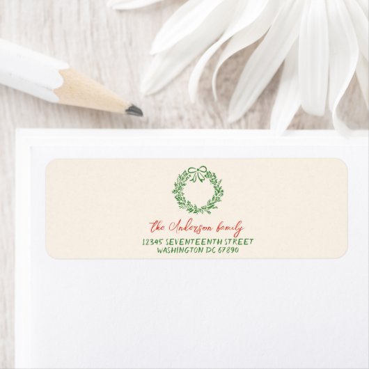 Retro Red Hand Drawn Ribbon Wreath Frohe Weihnacht (Insitu)