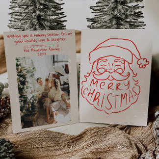 Retro Red Hand Drawn Santa Claus Frohe Weihnachten