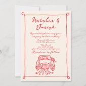 Retro Red Hand Drawn schrieb Niedliche Quirky-Hoch Einladung (Vorderseite)