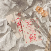 Retro Red Hand Drawn schrieb Niedliche Quirky-Hoch Einladung