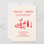 Retro Red Hand Drawn Scribble alle in einer Hochze Einladung (Vorderseite)