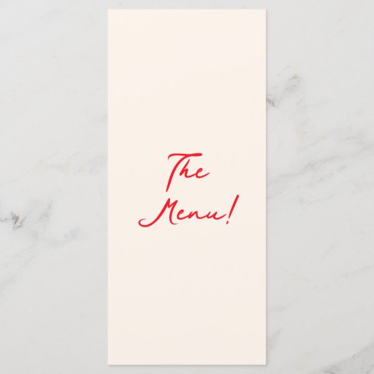 Retro Red Hand Gezeichnet Quirky Fun Wedding Menükarte (Rückseite)