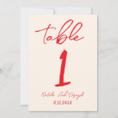 Retro Red Hand Written Wedding Table Number Einladung (Vorderseite)