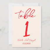Retro Red Hand Written Wedding Table Number Einladung (Rückseite)