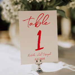 Retro Red Hand Written Wedding Table Number Einladung