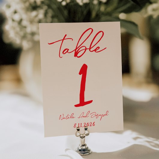 Retro Red Hand Written Wedding Table Number Einladung