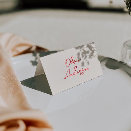 Retro Red Hand Written Whimsy Wedding Place Cards Tischnummer