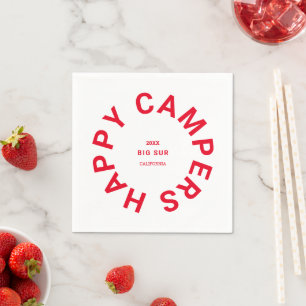 Retro Red Happy Campers Camping Trip Custom Serviette
