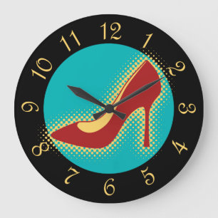 Retro Red High Heel Shoe Große Wanduhr