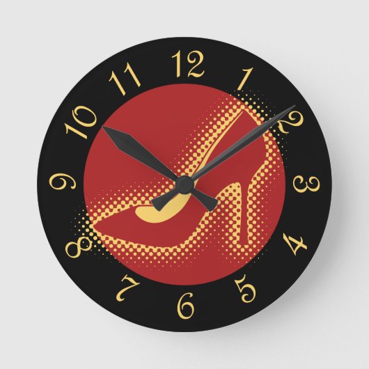 Retro Red High Heel Shoel Round Clock Runde Wanduhr (Vorderseite)