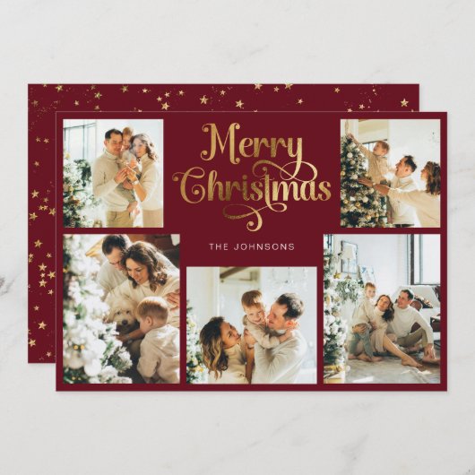 Retro Red Imitats Gold Frohe Weihnachten Familie F (Vorne/Hinten)