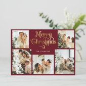 Retro Red Imitats Gold Frohe Weihnachten Familie F (Stehend Vorderseite)