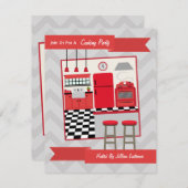 Retro Red Kitchen Cooking Party Einladung (Vorne/Hinten)