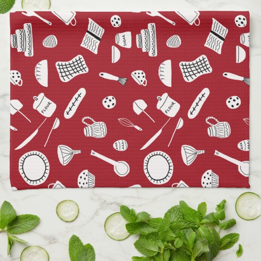 Retro Red Kitchen Geschirrtuch (Gefaltet)