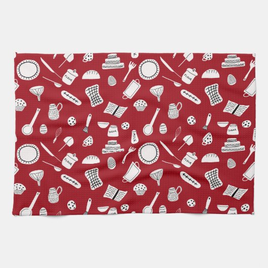 Retro Red Kitchen Geschirrtuch (Horizontal)