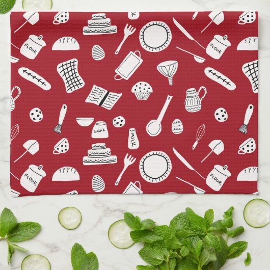 Retro Red Kitchen Geschirrtuch (Gefaltet)