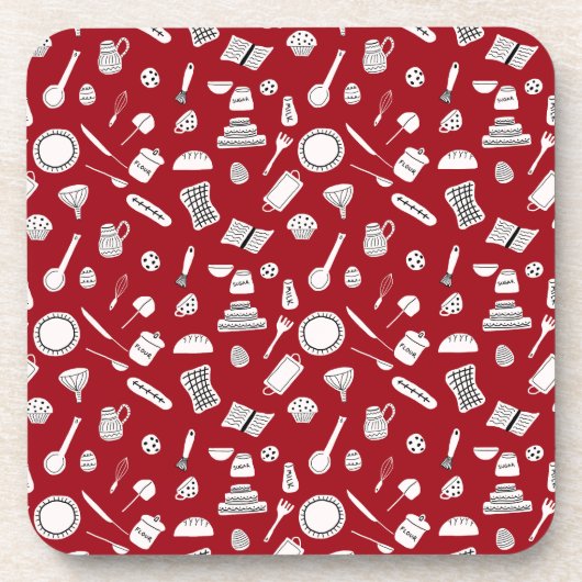 Retro Red Kitchen Getränkeuntersetzer (Vorderseite)