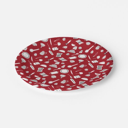 Retro Red Kitchen Pappteller (Schrägansicht)