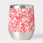 Retro Red Leaf Swirl Muster Monogramm (Rückseite)