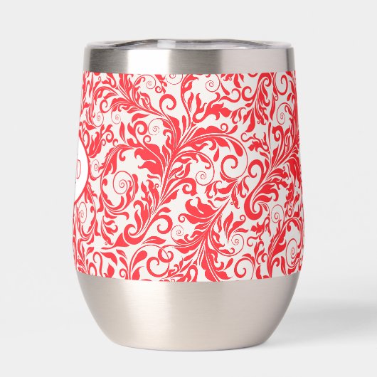 Retro Red Leaf Swirl Muster Monogramm (Rückseite)