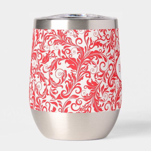 Retro Red Leaf Swirl Muster Monogramm (Vorderseite)