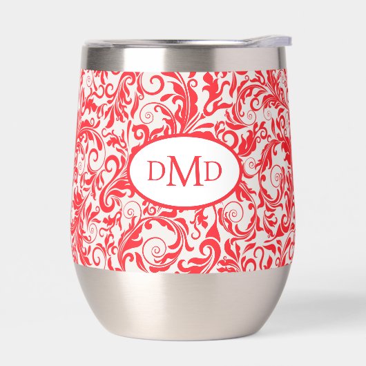 Retro Red Leaf Swirl Muster Monogramm (Links)