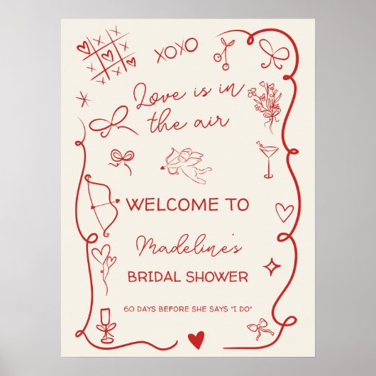 Retro Red Love in the air welcome bridal shower Poster (Vorne)