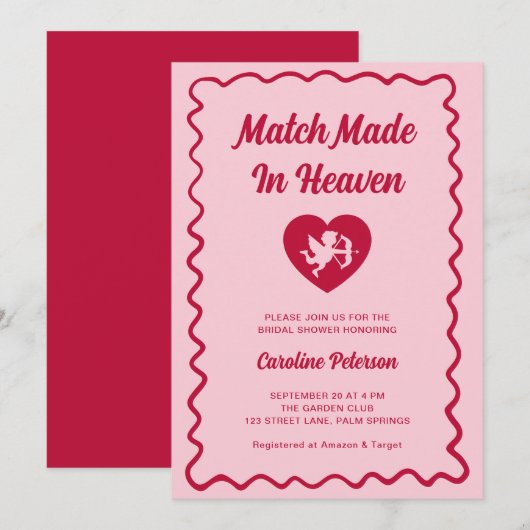 Retro Red Match Made in Heaven Cupid Bridal Shower Einladung (Vorne/Hinten)