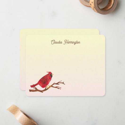 Retro Red Northern Kardinal Chic HandIllustriert Mitteilungskarte (Vorderseite/Rückseite Beispiel)