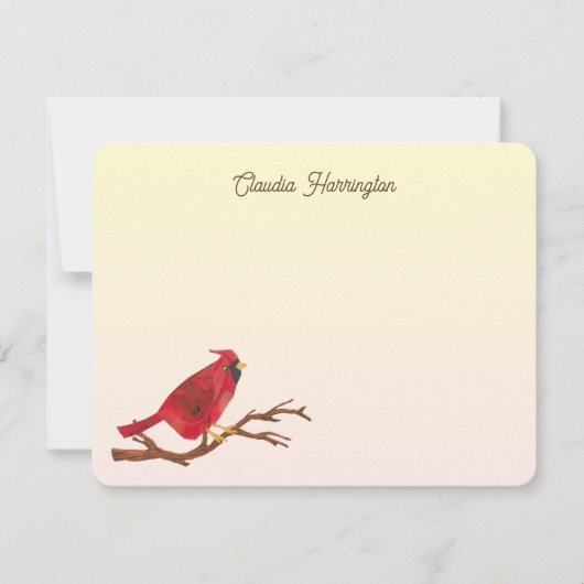 Retro Red Northern Kardinal Chic HandIllustriert Mitteilungskarte (Vorderseite)