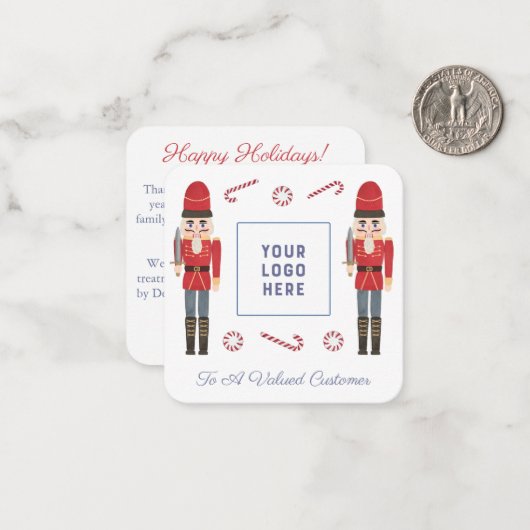 Retro Red Nutcracker Business Logo Happy Holidays Mitteilungskarte (Vorderseite/Rückseite Beispiel)