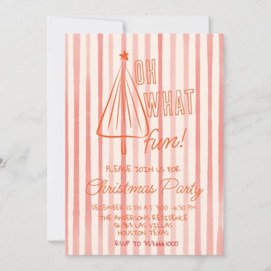 Retro Red Oh, was Spaß Weihnachten Gezeichnet Baum Einladung (Vorderseite)