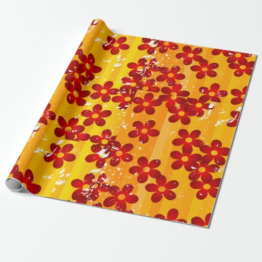 Retro Red Orange Floral Geschenkpapier (Ungerollt)