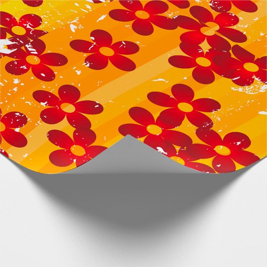 Retro Red Orange Floral Geschenkpapier