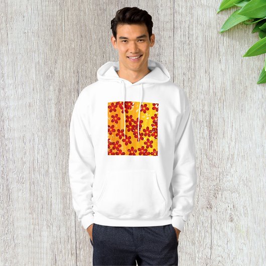 Retro Red Orange Floral Hoodie
