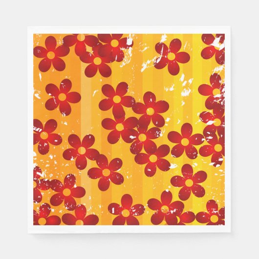 Retro Red Orange Floral Serviette (Vorderseite)