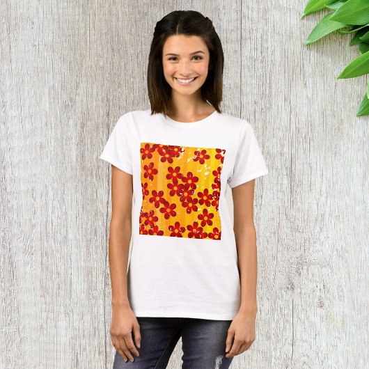 Retro Red Orange Floral T-Shirt