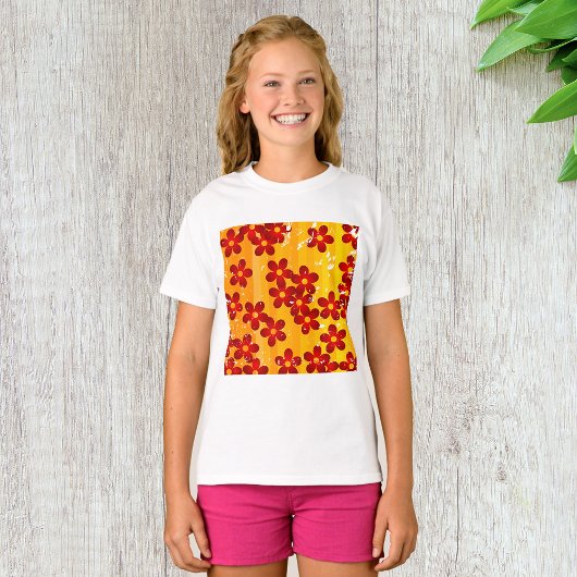 Retro Red Orange Floral T-Shirt
