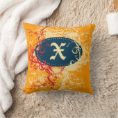 Retro Red Orange Muster Monogramm X Kissen (Decke)