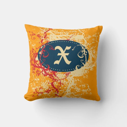 Retro Red Orange Muster Monogramm X Kissen (Vorderseite)
