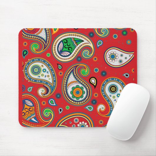 Retro Red Paisley Print Thick Computer Mousepad (Mit Mouse)