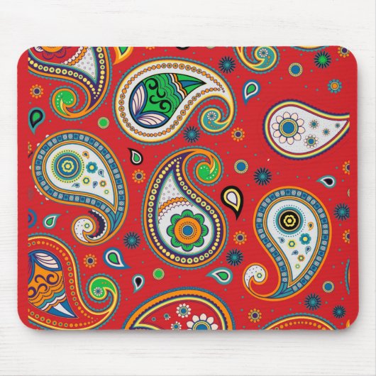 Retro Red Paisley Print Thick Computer Mousepad (Vorne)