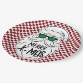 Retro Red Pink Checkered Santa Claus Christmas  Pappteller (Schrägansicht)