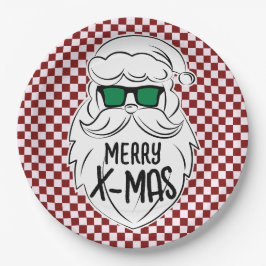 Retro Red Pink Checkered Santa Claus Christmas  Pappteller