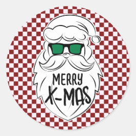 Retro Red Pink Checkered Santa Claus Christmas  Runder Aufkleber
