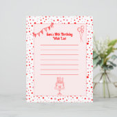 Retro Red Pink Children's Birthday Wish List Paper (Stehend Vorderseite)